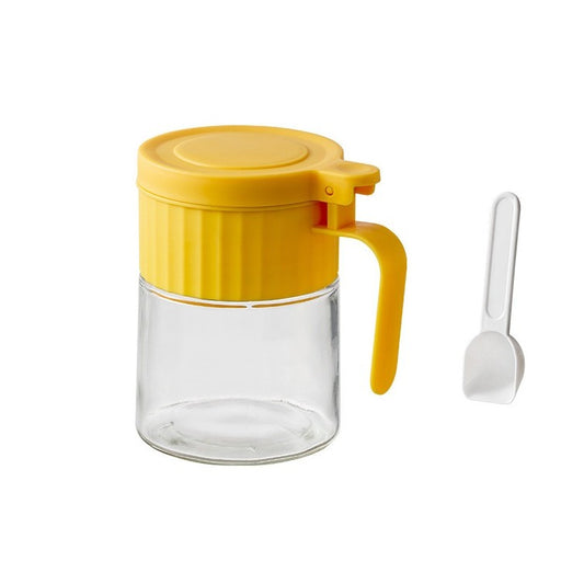 Recipient Condimente, Flippy, din Stilca, 180 ml, cu Maner si Lingurita, 10.6 x 7 x 7 cm, Capac Mat, Galben