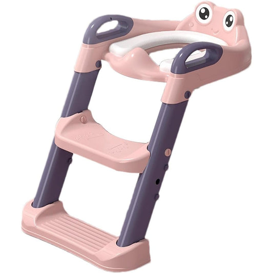 Reductor si Scaunel Inaltator WC, Flippy, pentru Copii 1 - 7 Ani, 2 Trepte Reglabile, Pliabil, Colac Moale, cu Spatar si Manere, Inaltime 54/58 cm x 39.5 x 35 cm, din Plastic+PVC, Roz/Mov