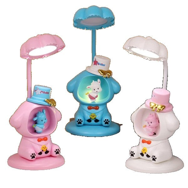 Lampa de Veghe, Flippy, cu Ascutitoare de Creioane, 2 Functii de Lumina, de Birou si de Veghe, Model Catelus, Incarcare USB 10 x 29 cm, Multicolor