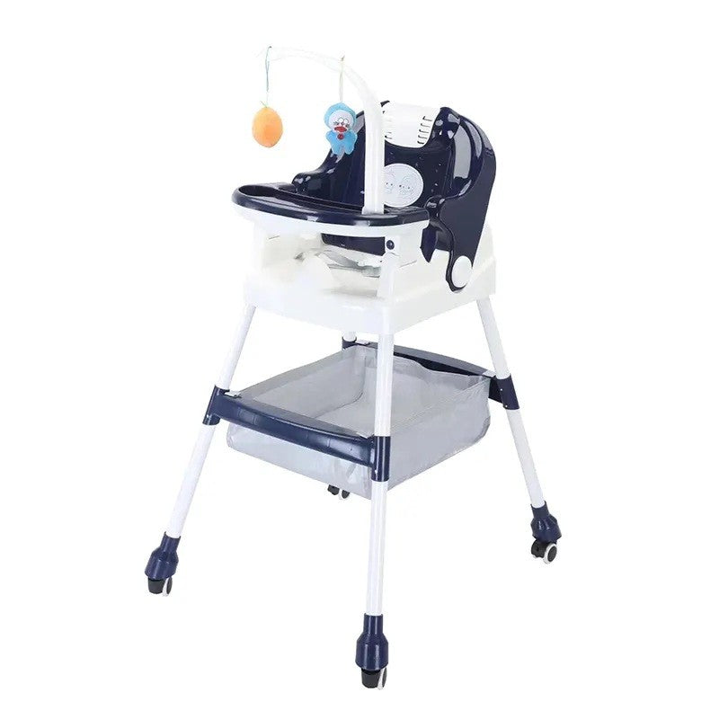 Scaun de Masa pentru Copii, Flippy, Multifunctional, Pliabil, cu Roti, Cos de Depozitare, din Plastic, Centura de Siguranta, Suport de Agatat Jucarii, 110 x 60 x 70 cm, Albastru