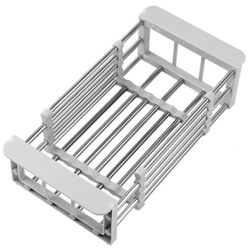 Suport Scurgere Extensibil pentru Bucatarie, Flippy, Uscator Vase din Otel Inoxidabil, Suport Tacamuri si Pahare, Suport pentru Fructe si Legume, 24.5 x 16.5 x 9.5 cm Gri deschis