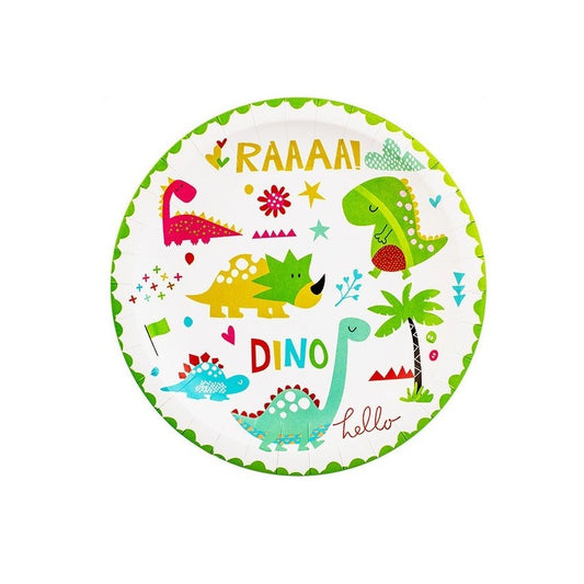 Set 10 Farfurii Petrecere, Flippy, Colectia Dino Park, 23 cm Diametru, din Carton, Multicolor