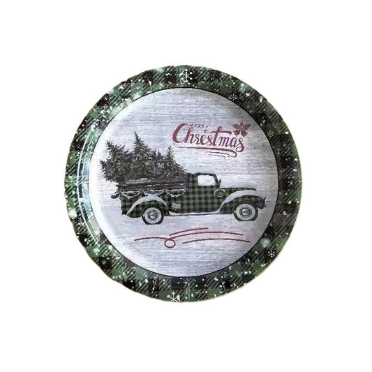 Set 10 Farfurii Unica Folosinta, Flippy, 23 cm, Model Masina de Craciun, Multicolor