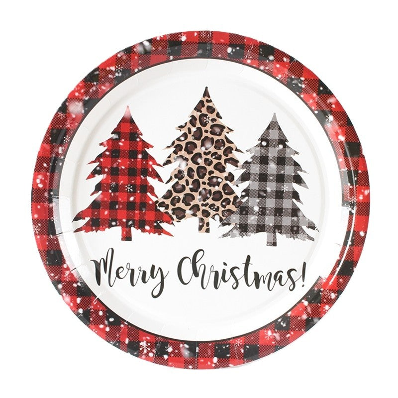 Set 10 Farfurii Unica Folosinta, Flippy, 18 cm, Model Brazi de Craciun, Multicolor