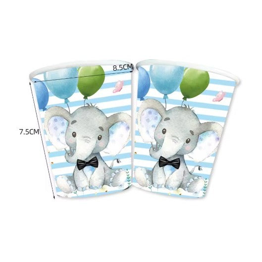 Set 10 Pahare, Flippy, Imprimeu Elefant, din Carton, 7.5 x 8.5 cm, Albastru
