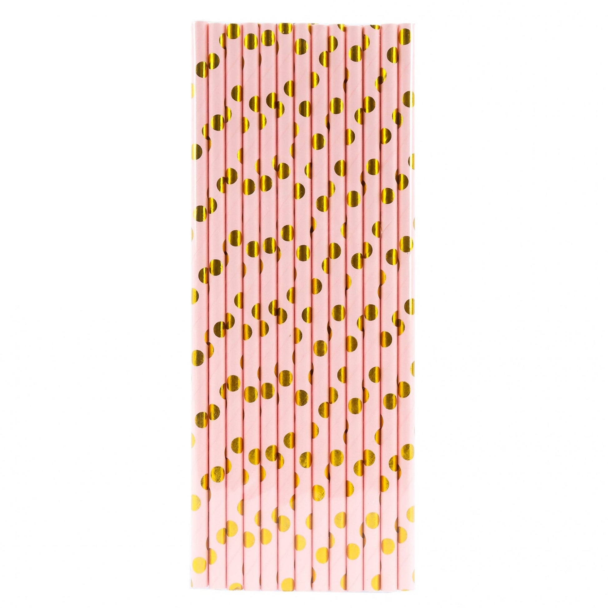 Set 10 Paie, Flippy, din Hartie, 19.5 cm, Model cu Buline Aurii, Roz