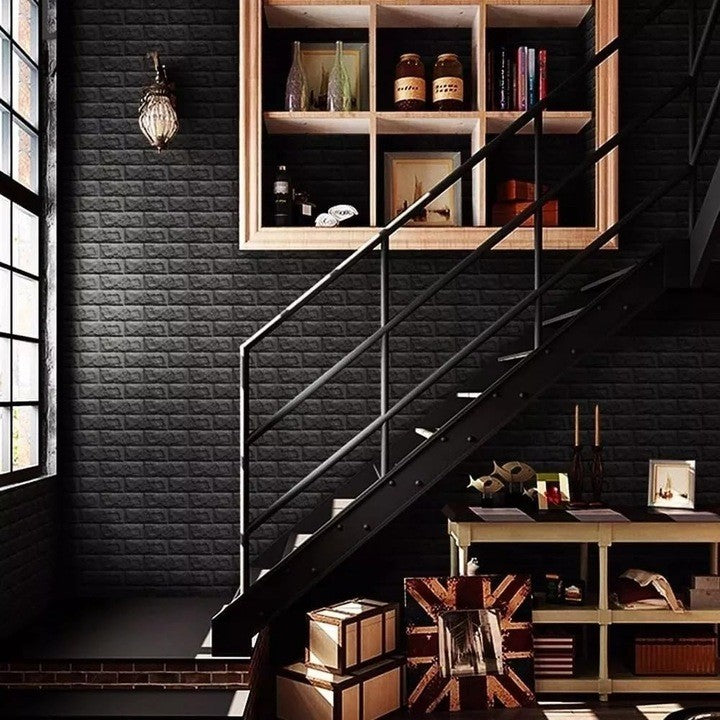 Set 10 Placi Tapet 3D Flippy,  35 x 38 cm, 3 mm, 1.33 mp, Negru