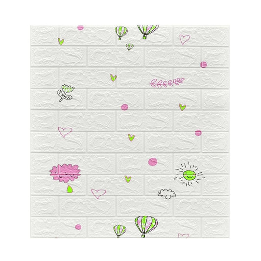 Set 10 Placi Tapet 3D, Flippy, 70 x 77 cm, Grosime 3 mm, din Polietilena, Tip Caramida, Model cu Baloane, Suprafata acoperita 5.3 mp, Alb