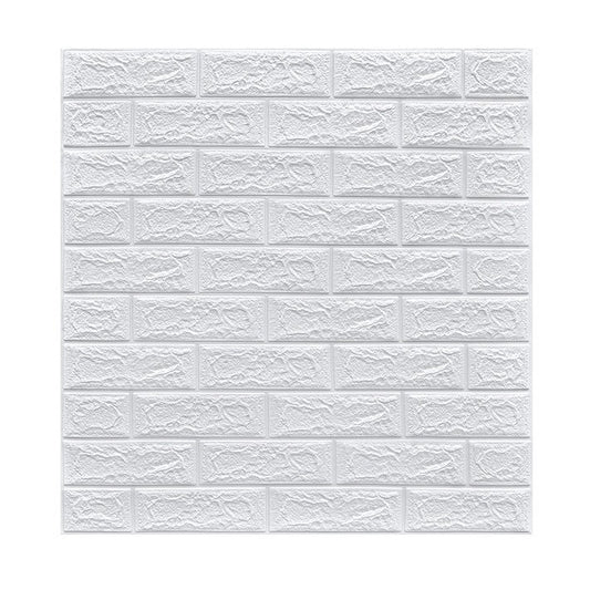 Set 10 Placi Tapet 3D, Flippy, 70 x 77 cm, Grosime 3 mm, din Polietilena, Model Caramida, Suprafata acoperita 5.3 mp, Alb