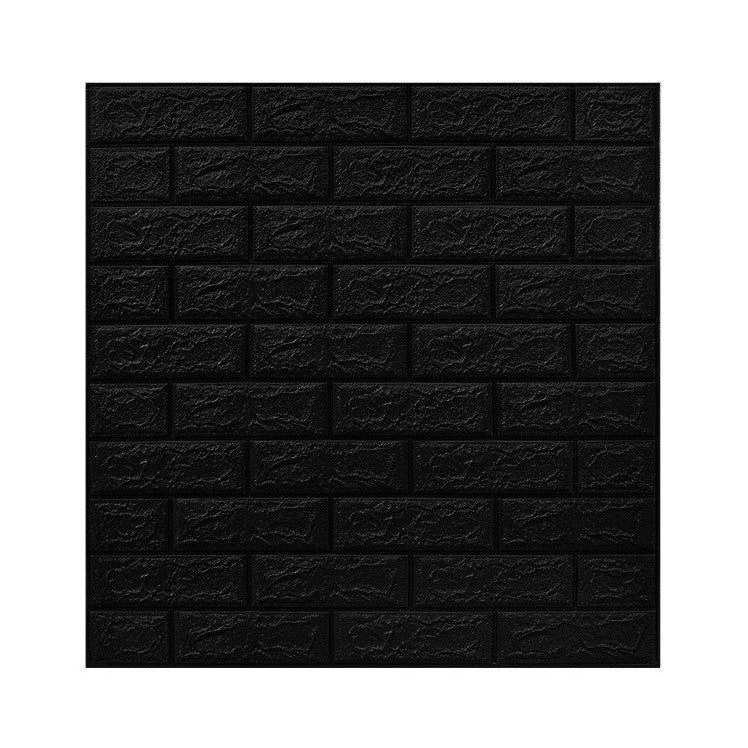 Set 10 Placi Tapet 3D, Flippy, 70 x 77 cm, Grosime 3 mm, din Polietilena, Model Caramida, Suprafata acoperita 5.3 mp, Negru