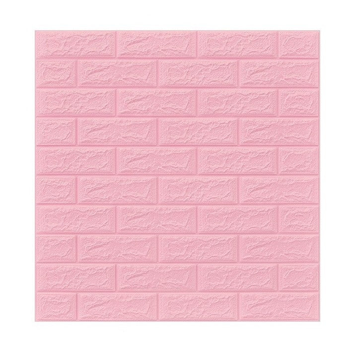 Set 10 Placi Tapet 3D, Flippy, 70 x 77 cm, Grosime 3 mm, din Polietilena, Model Caramida, Suprafata acoperita 5.3 mp, Roz