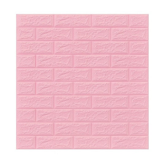 Set 10 Placi Tapet 3D, Flippy, 70 x 77 cm, Grosime 3 mm, din Polietilena, Model Caramida, Suprafata acoperita 5.3 mp, Roz