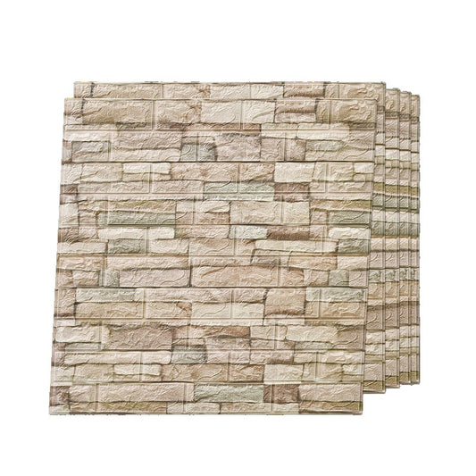 Set 10 Placi de Tapet, Flippy, Autoadezive, 70 x 77 cm, 2.5 mm Grosime, Suprafata Acoperita 5.3 mp, din PVC, Model Piatra, Crem