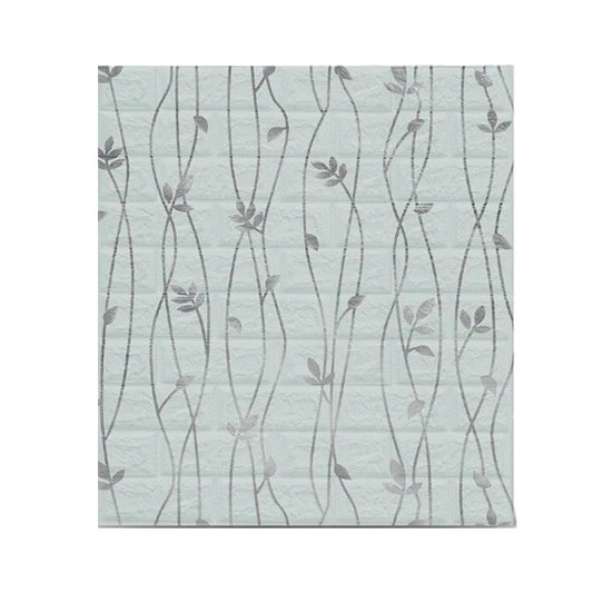 Set 10 Placi de Tapet, Flippy, Autoadezive, 70 x 77 cm, Suprafata Acoperita 5.3 mp, din PVC, Model Frunze Argintii, Gri