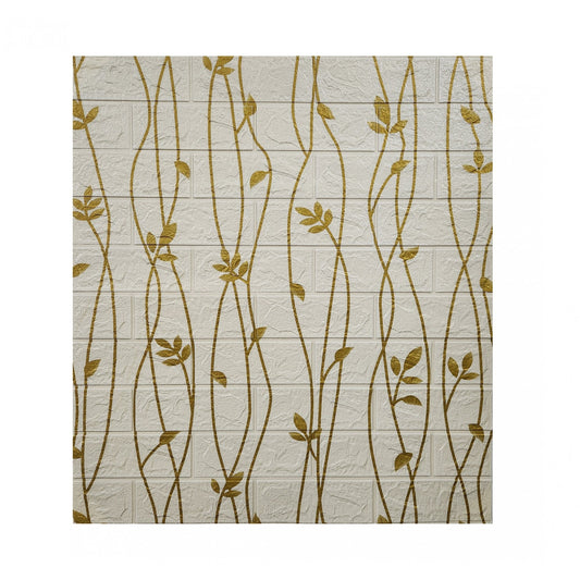 Set 10 Placi de Tapet, Flippy, Autoadezive, 70 x 77 cm, Suprafata Acoperita 5.3 mp, din PVC, Model Frunze Aurii, Bej