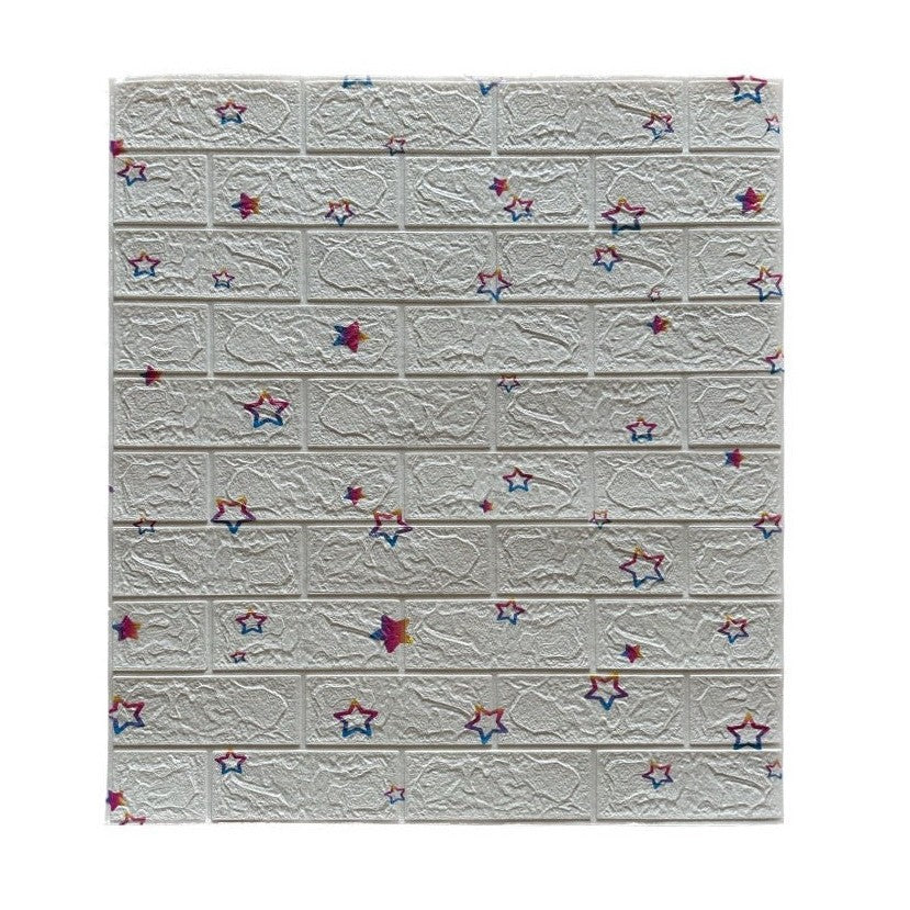 Set 10 Placi de Tapet, Flippy, Autoadezive, 70 x 77 cm, Suprafata Acoperita 5.3 mp, din PVC, Model Stelute Curcubeu, Alb