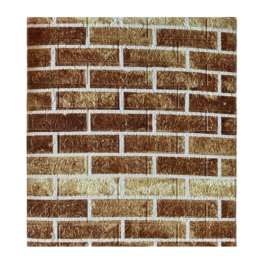 Set 10 Placi de Tapet, Flippy, Autoadezive, 70 x 77 cm, 2.5 mm Grosime, Suprafata Acoperita 5.3 mp, din PVC, Model Caramida, Maro