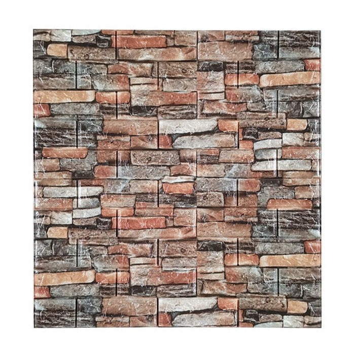 Set 10 Placi de Tapet, Flippy, Autoadezive, 70 x 77 cm, 3.5 mm Grosime, Suprafata Acoperita 5.3 mp, din PVC, Model Caramida, Multicolor