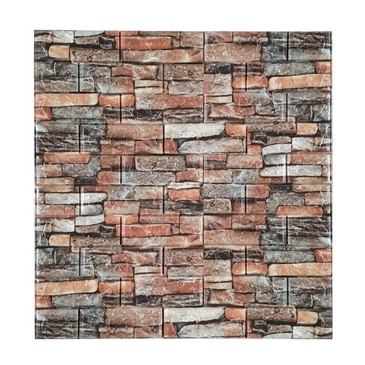 Set 10 Placi de Tapet, Flippy, Autoadezive, 70 x 77 cm, 3.5 mm Grosime, Suprafata Acoperita 5.3 mp, din PVC, Model Caramida, Multicolor