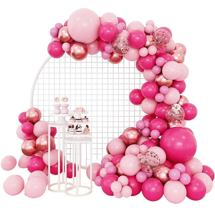 Set 126 Baloane din Latex, Flippy, Model Petrecere pentru Arcada, Baloane Party, 12 cm, 25 cm, 30 cm, 45 cm, Roz, Roz Pal, Gold