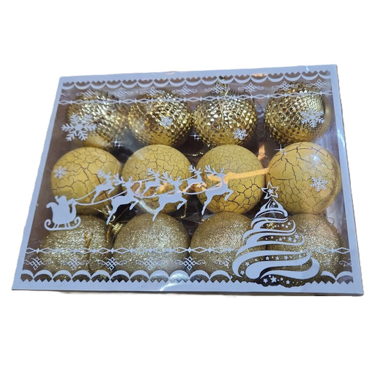 Set 12 Globuri de Craciun, Flippy, pentru Brad, Model cu Glitter, Lucioase si Mate, Auriu