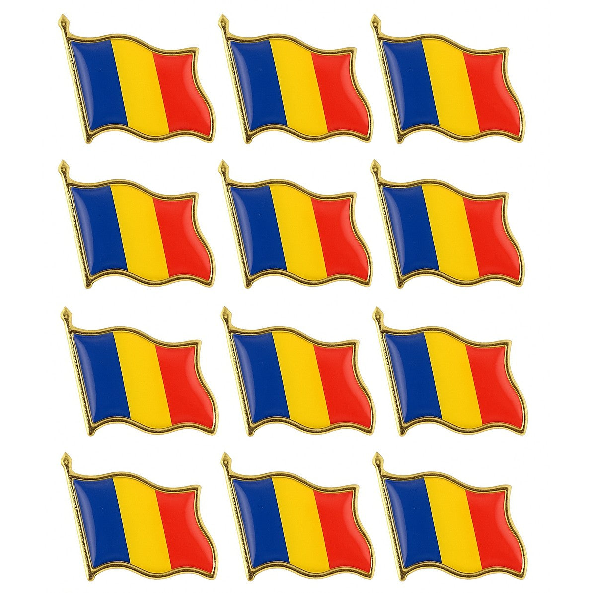 Set 12 Insigne Steag Tricolor Romania, Flippy, Model Brosa cu Ac de Siguranta, 20x20 mm