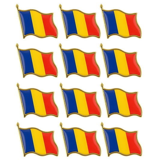 Set 12 Insigne Steag Tricolor Romania, Flippy, Model Brosa cu Ac de Siguranta, 20x20 mm