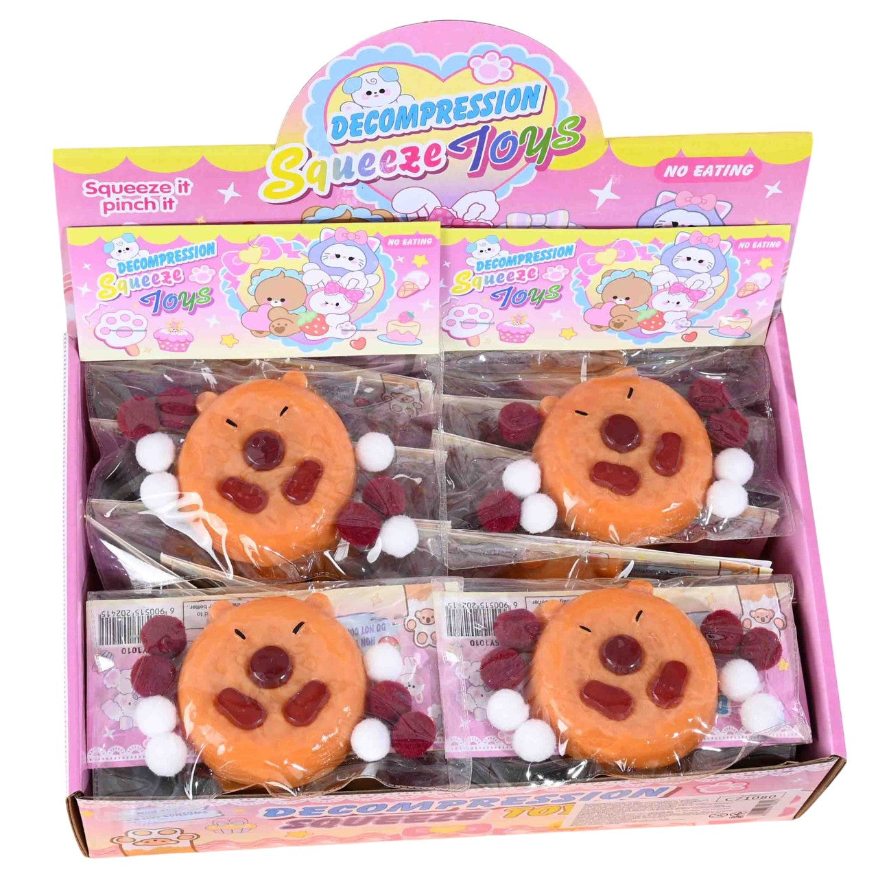Set 12 Jucarii Antistres Squishy, Flippy, cu Revenire Lenta, Squeeze Pinch Family, Forma de Biscuite Rotund, Model Capybara, 7x6.5 cm, 55g, Ambalaj Transparent, Maro