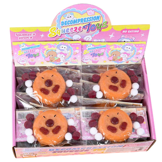 Set 12 Jucarii Antistres Squishy, Flippy, cu Revenire Lenta, Squeeze Pinch Family, Forma de Biscuite Rotund, Model Capybara, 7x6.5 cm, 55g, Ambalaj Transparent, Maro