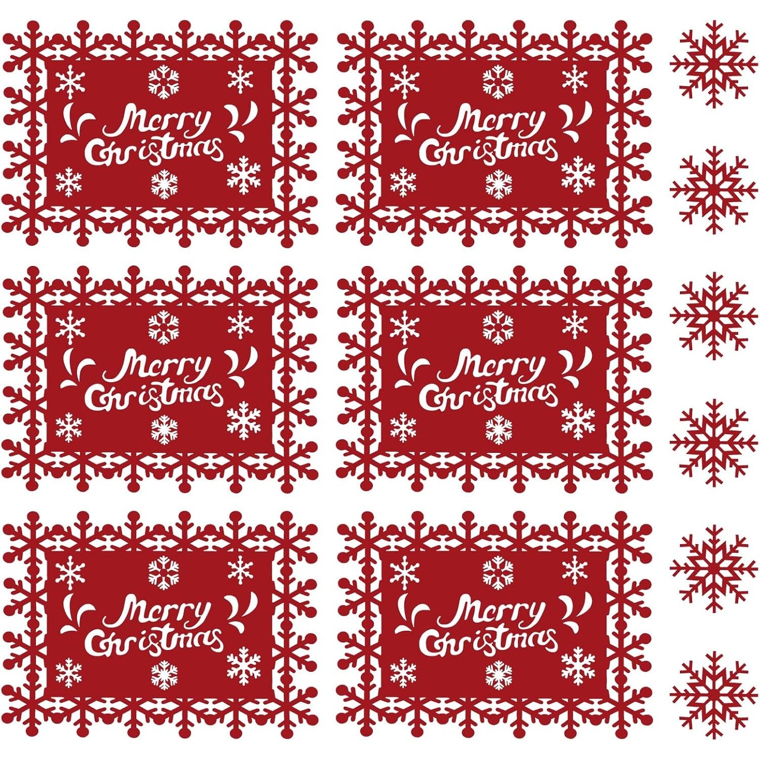 Set 12 Servete pentru Masa si Suporturi de Pahare/Tacamuri, Flippy, Scris Merry Christmas, 6 Servete 25x35 cm, 6 Suporturi de 10x10 cm, Rosu