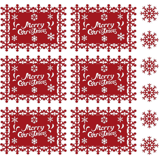 Set 12 Servete pentru Masa si Suporturi de Pahare/Tacamuri, Flippy, Scris Merry Christmas, 6 Servete 25x35 cm, 6 Suporturi de 10x10 cm, Rosu