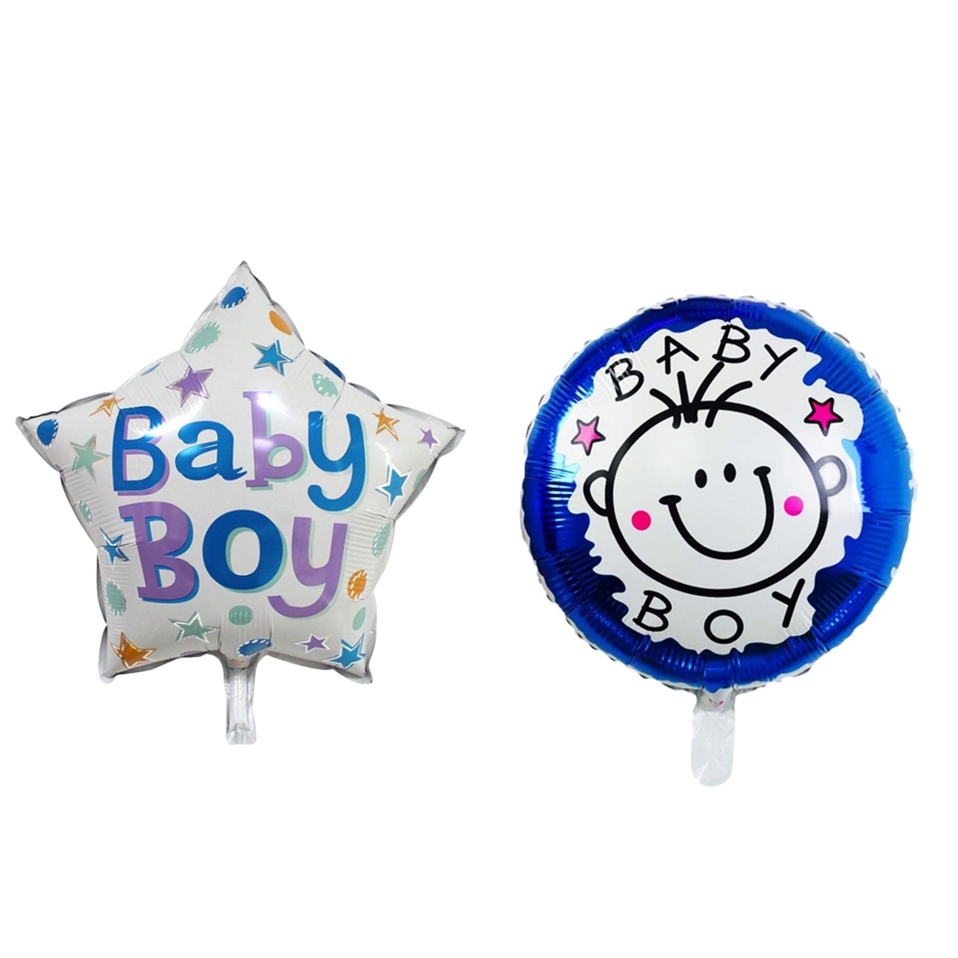 Set 2 Baloane din Folie Metalizata, Flippy, Figurine Stea si Cerc, Tema Botez Baietel, 45 cm, Ambalaj Individual, Pai Inclus, Umflare cu Aer sau Heliu, Albastru
