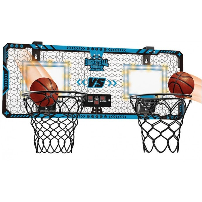 Set 2 Cosuri de Baschet pentru Copii, Flippy, cu Tablou de Bord Electronic, Pentru 2 Jucatori, Minge, Pompa, 2 Moduri, Interior/Exterior, Inel Metalic si Rabatabil cu Arc, Luminos, 60x31x6 cm, Multicolor