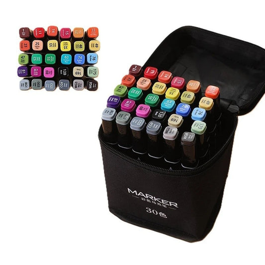 Set 30 Markere, Flippy, pe Baza de Ulei, Dublu Capat, Subtire 1mm si Gros 6 mm, Geanta Depozitare, 15 cm, Multicolor