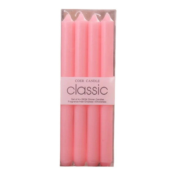 Set 4 Lumanari, Flippy, pentru Suport de Masa, Fara Miros si Fum, din Parafina, 2.2 x 25 cm, Roz