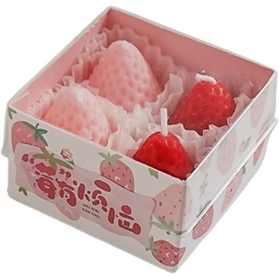 Set 4 Lumanari Parfumate, Flippy, Model Capsunici, Ardere 30 min, 52g, 6.3 x 6.3 x 3.8 cm, Rosu/Roz