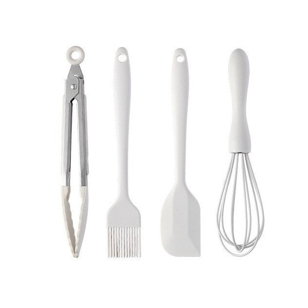 Set 4 Ustensile de Bucatarie, Flippy, din Silicon+Inox, Termorezistente, Antiaderente, 20 x 15 x 4 cm, Alb Ivory