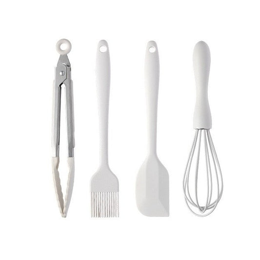 Set 4 Ustensile de Bucatarie, Flippy, din Silicon+Inox, Termorezistente, Antiaderente, 20 x 15 x 4 cm, Alb Ivory