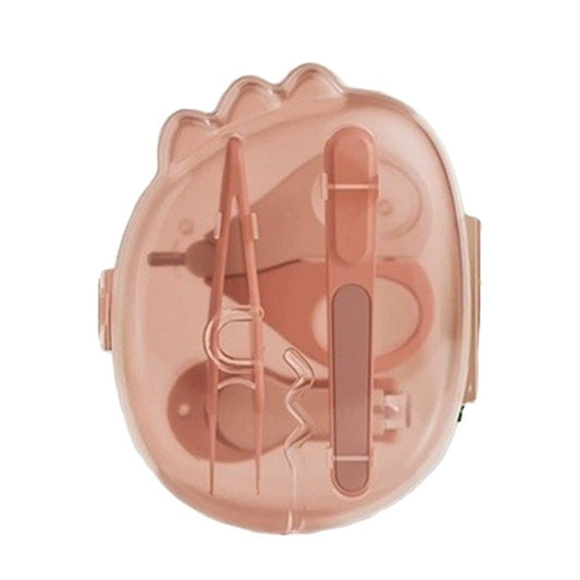 Set 4in1 de Ingrijire Unghii pentru Bebelusi, Flippy, Cutie de Depozitare Dinozaur Transparent, 0-6 Ani, 11.5 x 9 x 3 cm, Roz