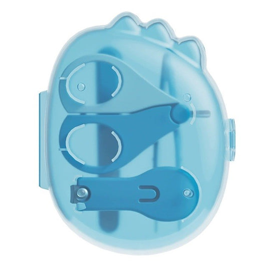 Set 4in1 de Ingrijire Unghii pentru Bebelusi, Flippy, Cutie de Depozitare Dinozaur Transparent, 0-6 Ani, 11.5 x 9 x 3 cm, Albastru