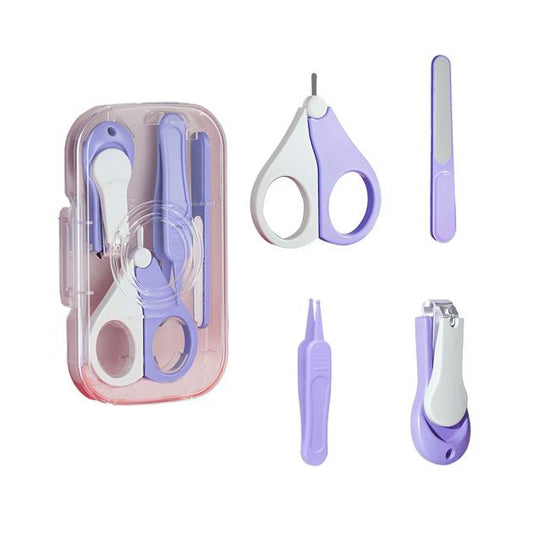 Set 4in1 de Ingrijire Unghii pentru Bebelusi, Flippy, Cutie de Depozitare Texturata, 0-6 Ani, 13.6x8x2 cm, Mov