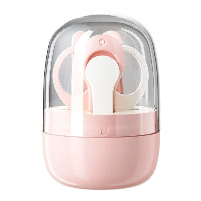 Set 4in1 de Ingrijire Unghii pentru Bebelusi, Flippy, Cutie de Depozitare Tip Borcan, 0-6 Ani, 10 x 7 x 6 cm, Roz