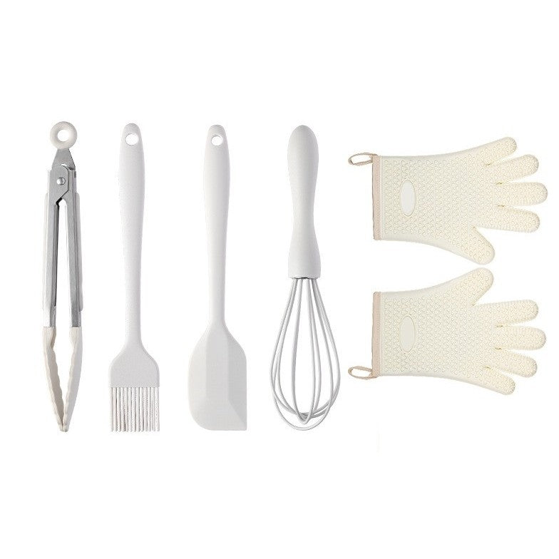 Set 5 Ustensile de Bucatarie, Flippy, din Silicon+Inox, Termorezistente, Antiaderente, 28 x 26 x 2 cm, Alb Ivory