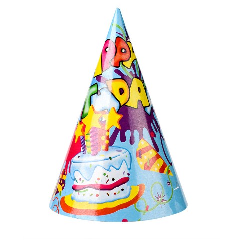 Set 6 Coifuri, Flippy, Petrecere Copii, din Carton, 20 x 13.5 cm, Model 5 Happy Birthday, Multicolor