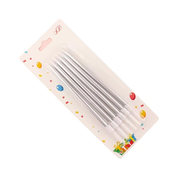 Set 6 Lumanari de Tort, Flippy, din Parafina, 11 x 0.4 cm, Lucioase, Argintiu