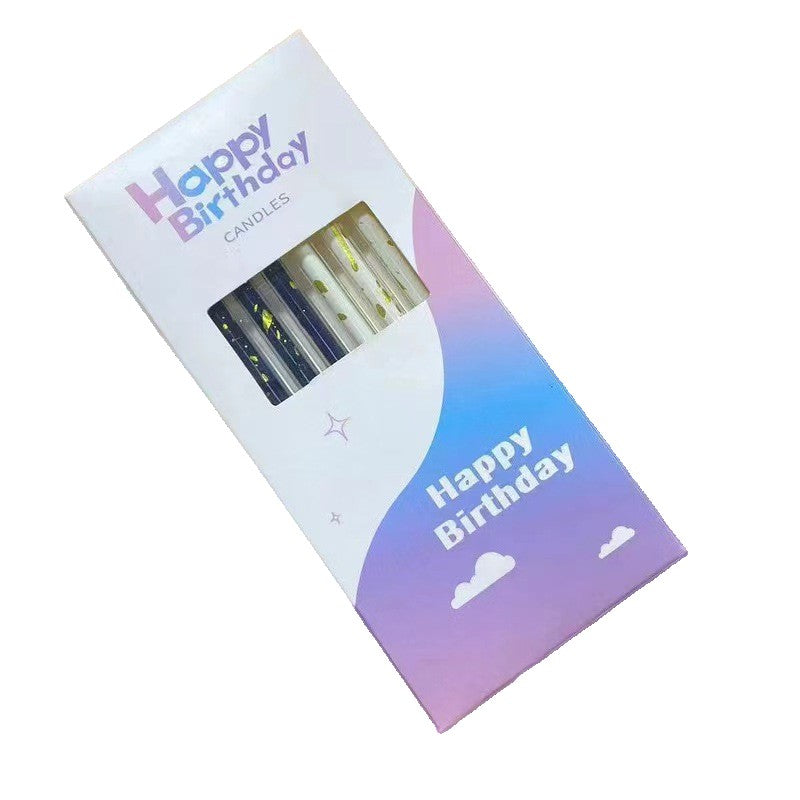 Set 6 Lumanari Lungi, Flippy, din Parafina, 10 x 0.5 cm, Happy Birthday, Alb/Negru