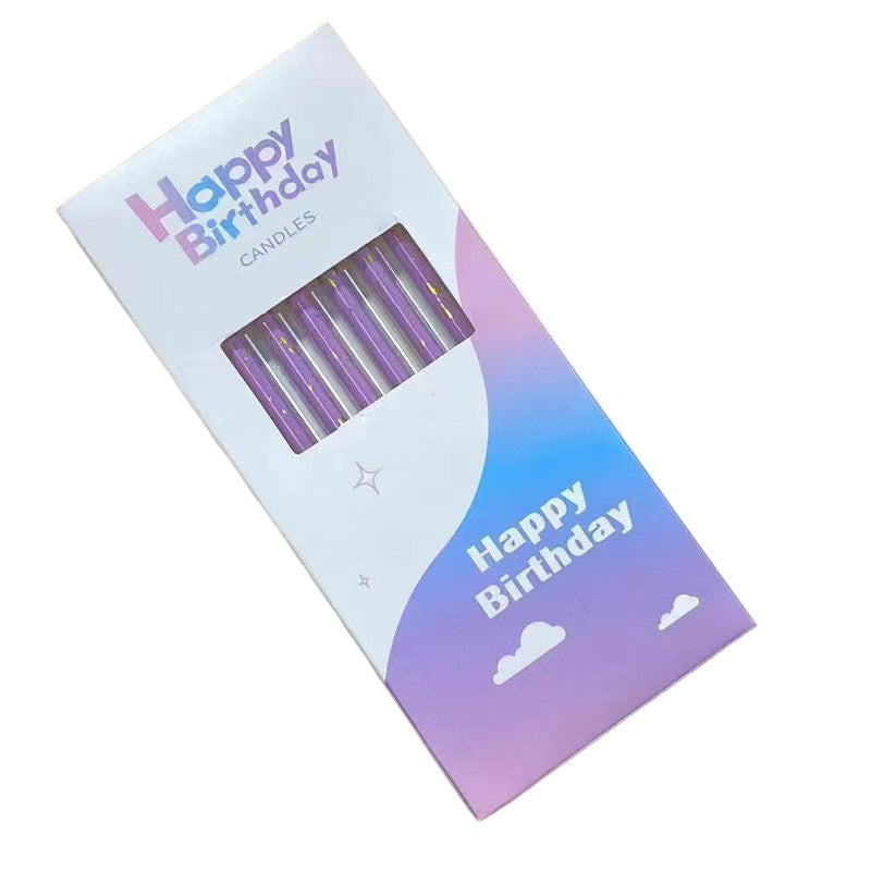 Set 6 Lumanari Lungi, Flippy, din Parafina, 10 x 0.5 cm, Happy Birthday, Mov