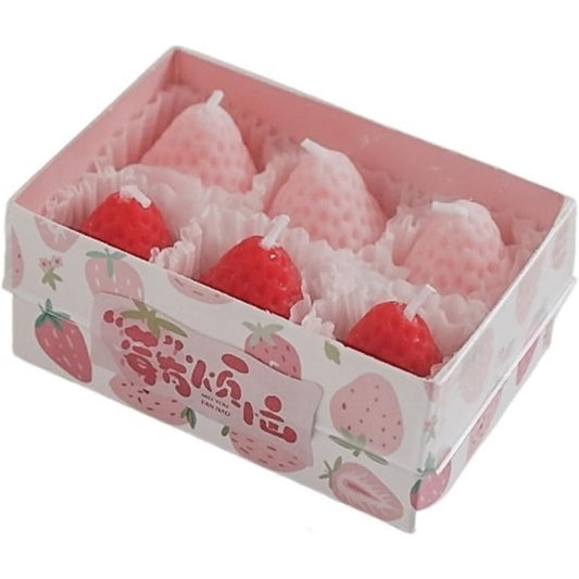 Set 6 Lumanari Parfumate, Flippy, Model Capsunici, Ardere 30 min, 78g, 6.3 x 9.3 x 3.8 cm, Roz/Rosu