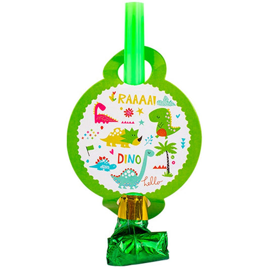 Set 6 Suflatori, Flippy, Colectia Dino Park, 12 x 7 cm, din Carton/Plastic/Hartie, Multicolor