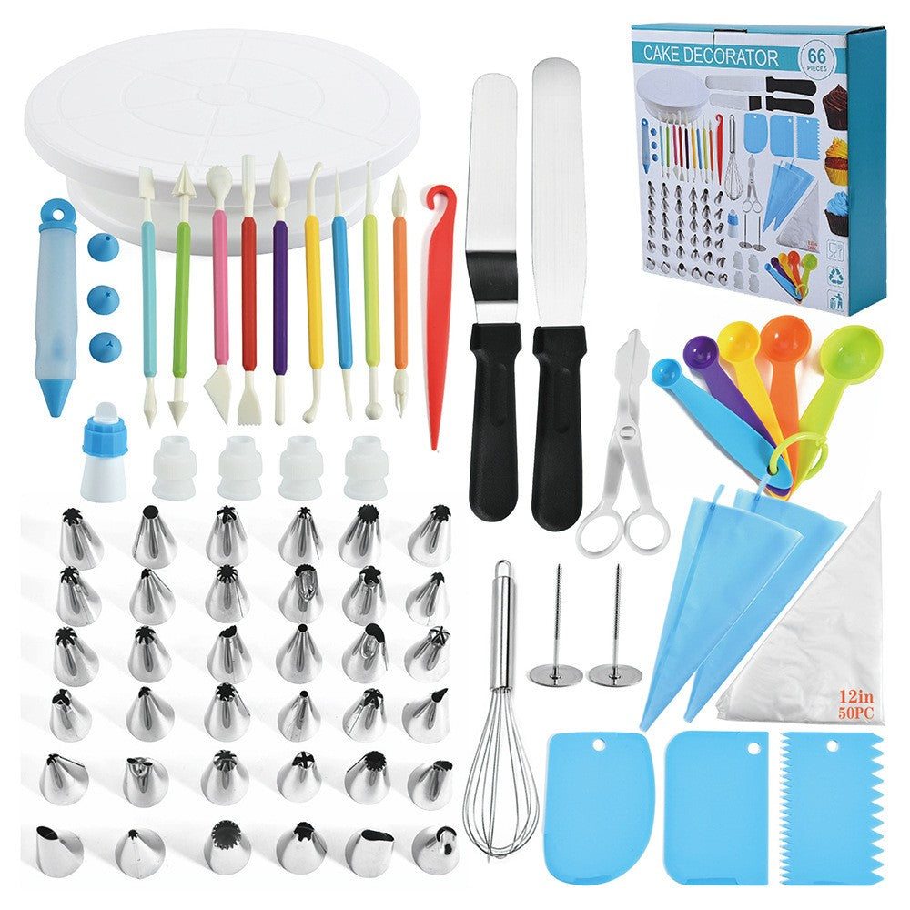 Set 66 Piese Ustensile pentru Ornare Prajituri, Flippy, din Plastic si Otel Inoxidabil, Multicolor